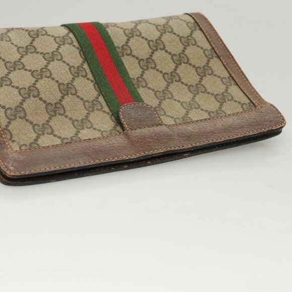 GUCCI GG Supreme Web Sherry Line Clutch Bag PVC Beige Red 89 01 001 Auth BA1880 - Picture 9 of 16